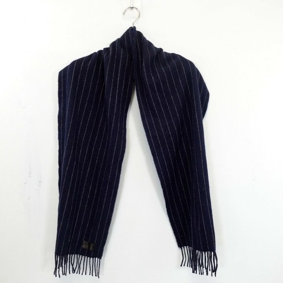 TWEEDBANK Accessories - TWEEDBANK Men's Navy Blue White Blanket Scarf OS Lamb Wool Cashmere Striped Cozy